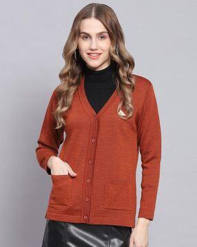 v-neck cardigan with ribbed hem