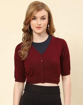 v-neck cardigan with ribbed hems