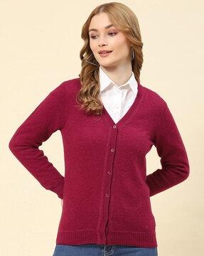 v-neck cardigan with ribbed hems