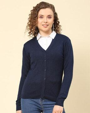 v-neck cardigan with ribbed hems