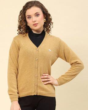 v-neck cardigan with ribbed hems