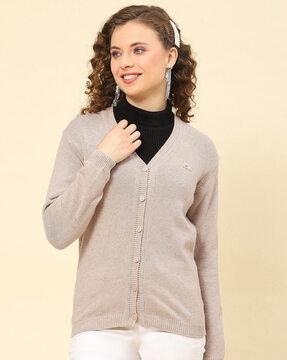 v-neck cardigan with ribbed hems