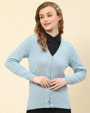 v-neck cardigan with ribbed hems