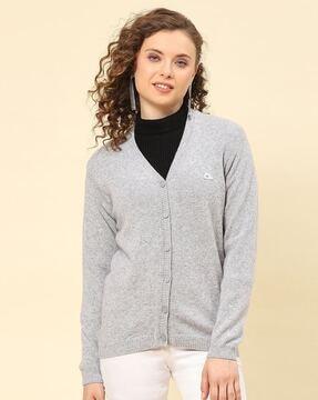 v-neck cardigan with ribbed hems