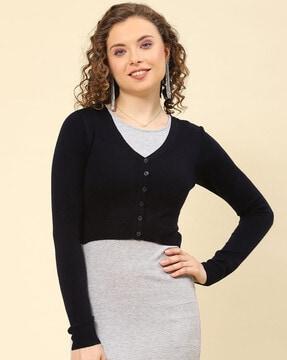 v-neck cardigan with ribbed hems