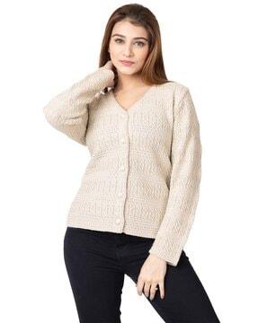 v-neck cardigan with ribbed hems