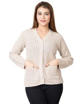 v-neck cardigan with ribbed hems