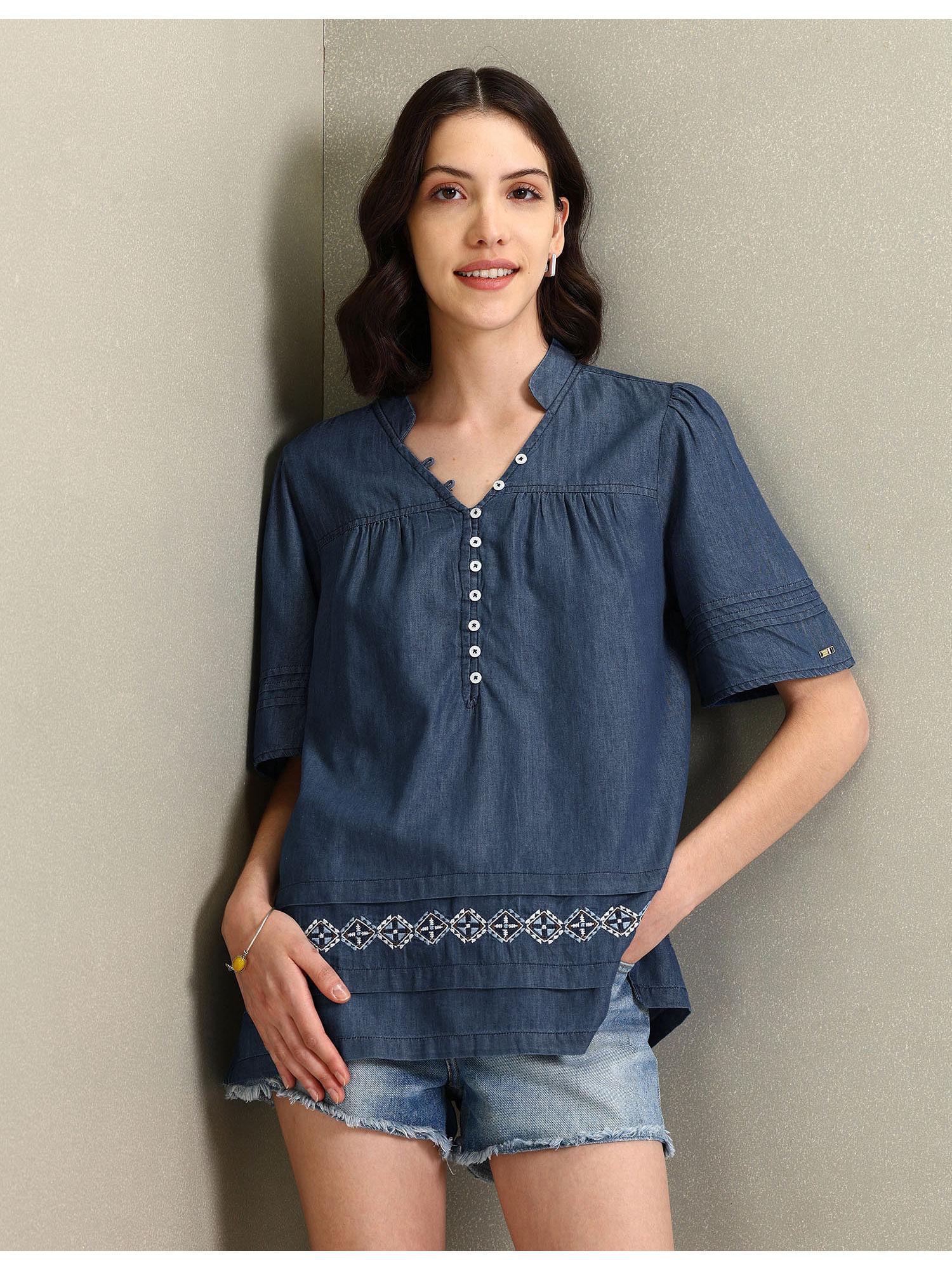 v-neck chambray top