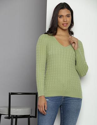 v-neck classic cable knit sweater