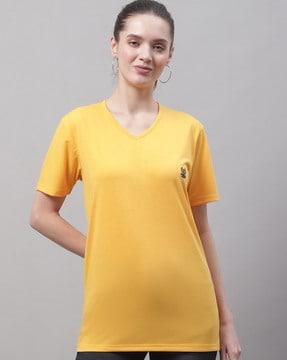 v-neck cotton t-shirt with logo print