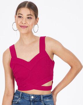 v-neck crop top with cut-out