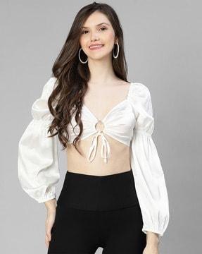 v-neck crop top with ruched back