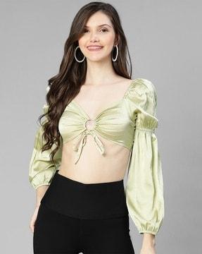 v-neck crop top with ruched back