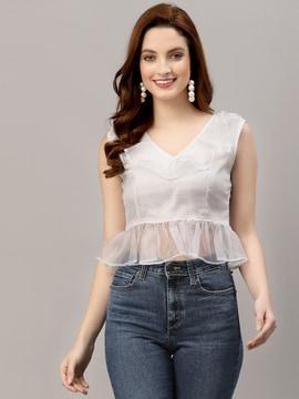 v-neck crop top with ruffle accent
