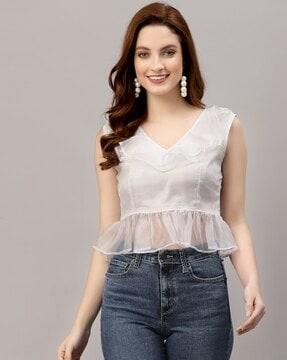 v-neck crop top with ruffled details