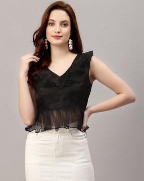 v-neck crop top with ruffled details