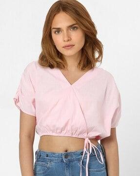 v-neck crop top with waist tie-up