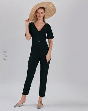 v-neck cropped jumpsuit