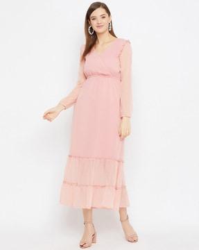 v-neck dress with ruffled hem