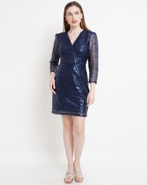 v-neck embellished sheath dress