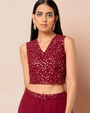 v-neck embroidered crop top