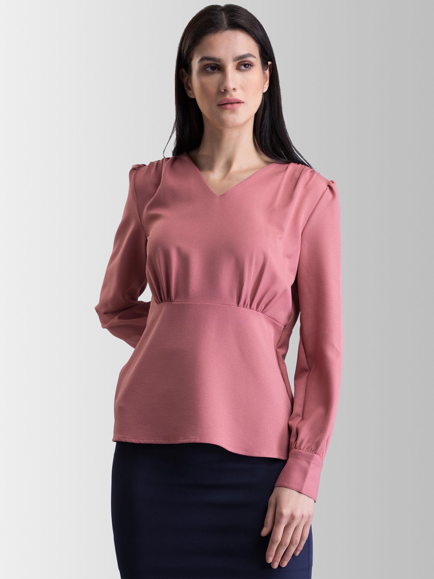 v neck empire line top - pink