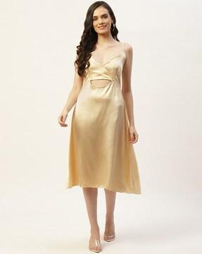 v-neck fit & flare dress with cut-out