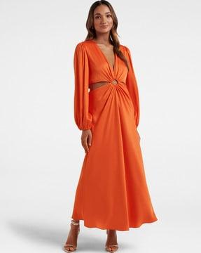 v-neck fit & flare dress with cutout