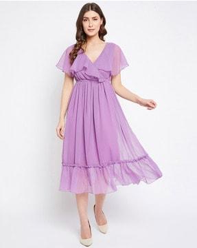 v-neck fit & flare dress with ruffles