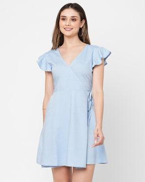 v-neck fit & flare dress with tie-up