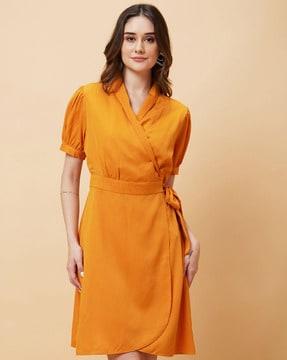 v-neck fit & flare dress with tie-up