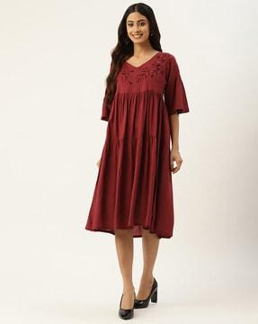 v-neck fit & flare dress