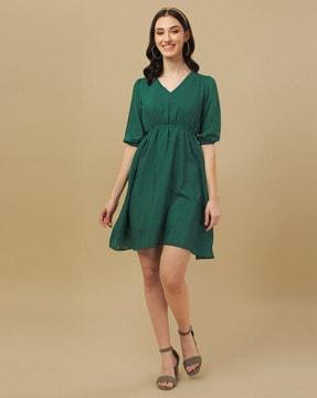 v-neck fit & flare dress