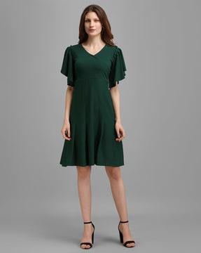 v-neck fit and flare dress