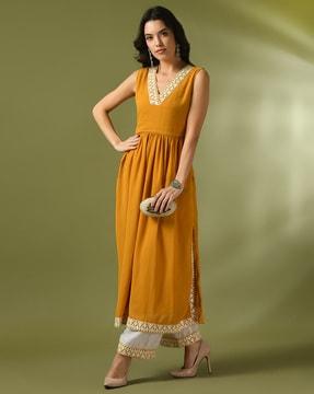 v-neck flared kurta & palazzos set