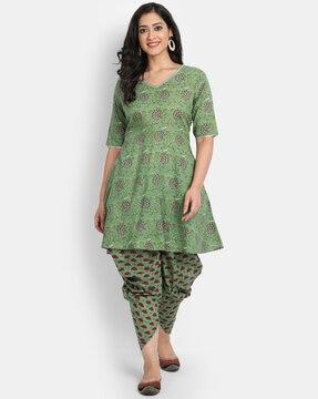 v-neck floral print a-line kurta