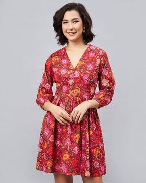 v-neck floral print dress