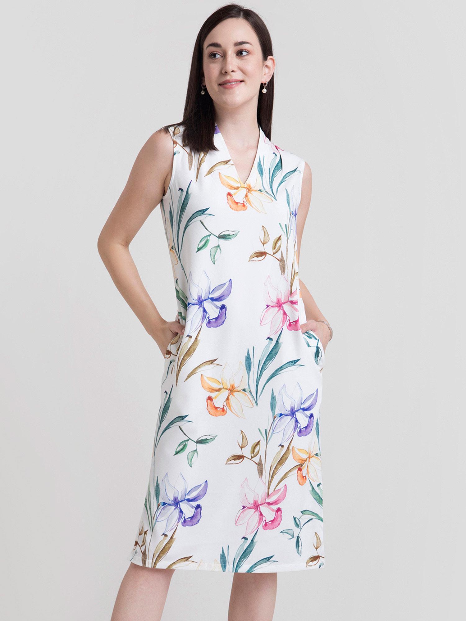 v neck floral shift dress - multi-color and multi-color