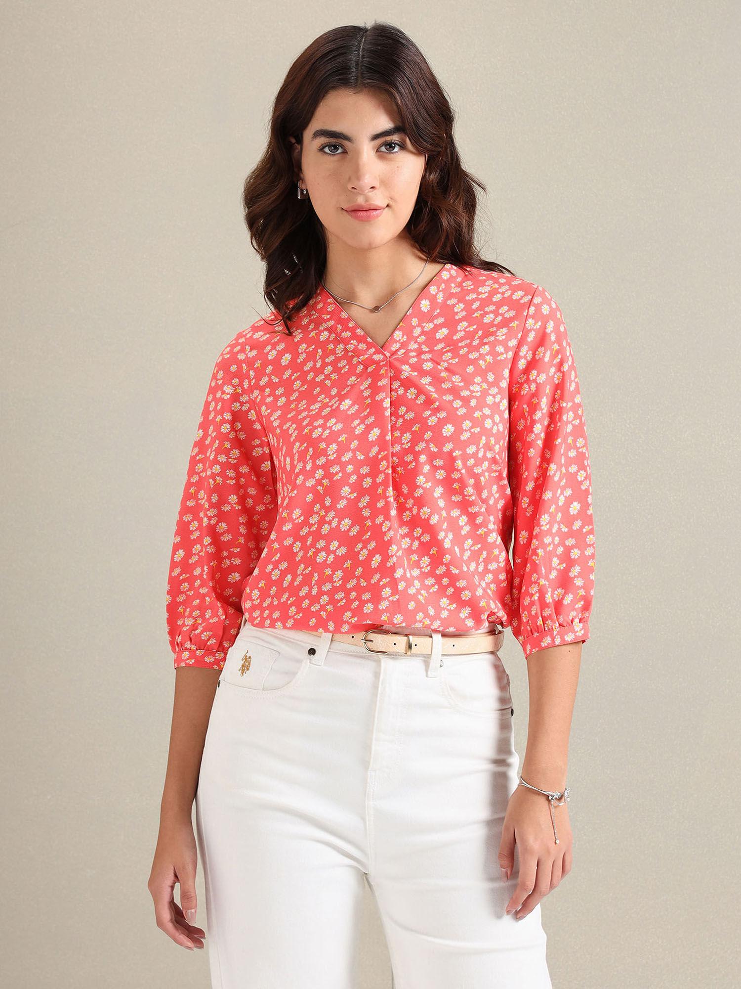 v-neck floral top orange