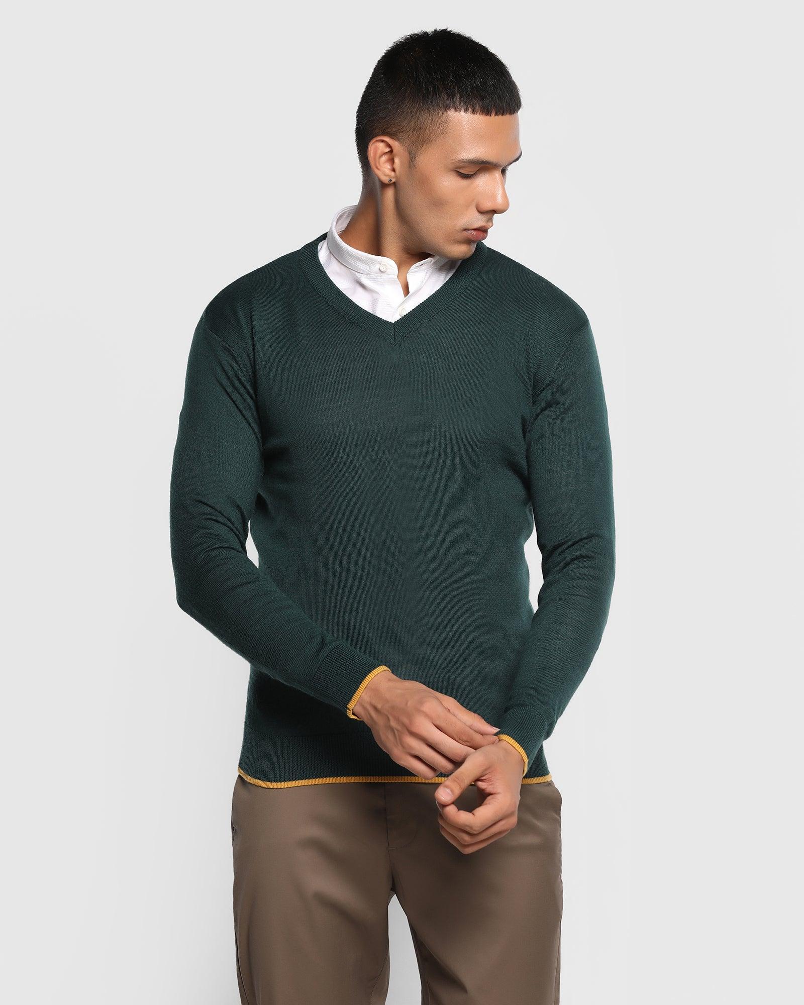 v-neck forest green solid sweater - savior