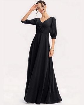 v-neck gown dress with puff sleeves