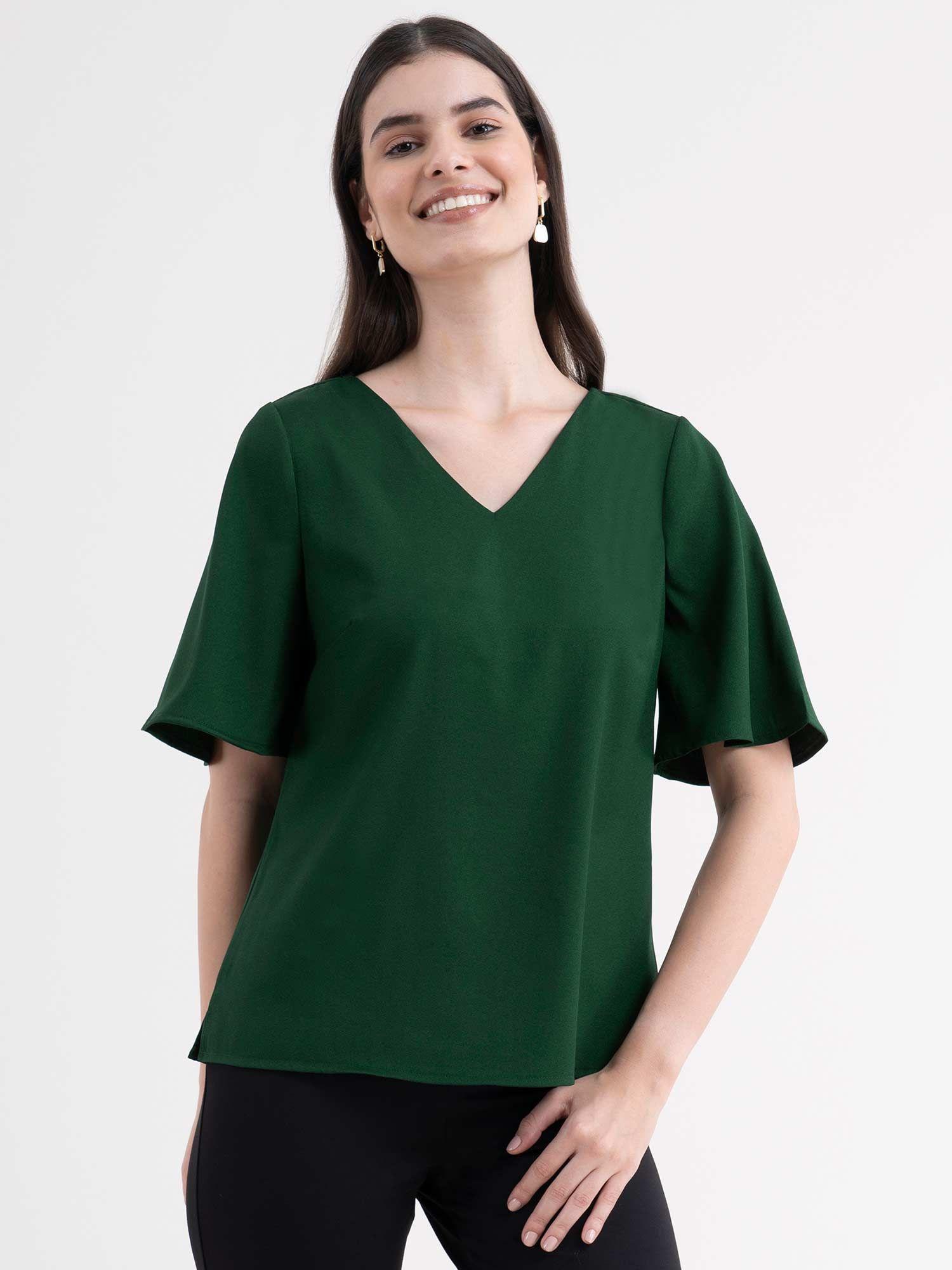 v-neck half sleeve top - green