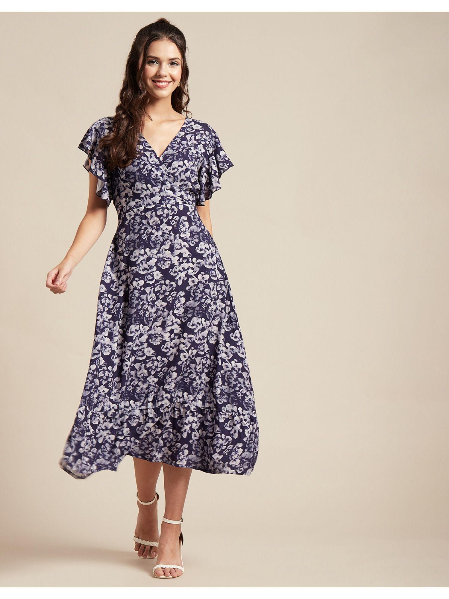 v-neck half sleeves midi dress