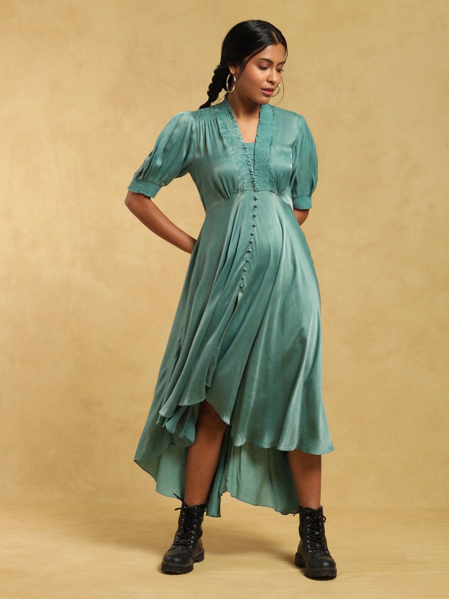 v-neck half sleeves solid dress