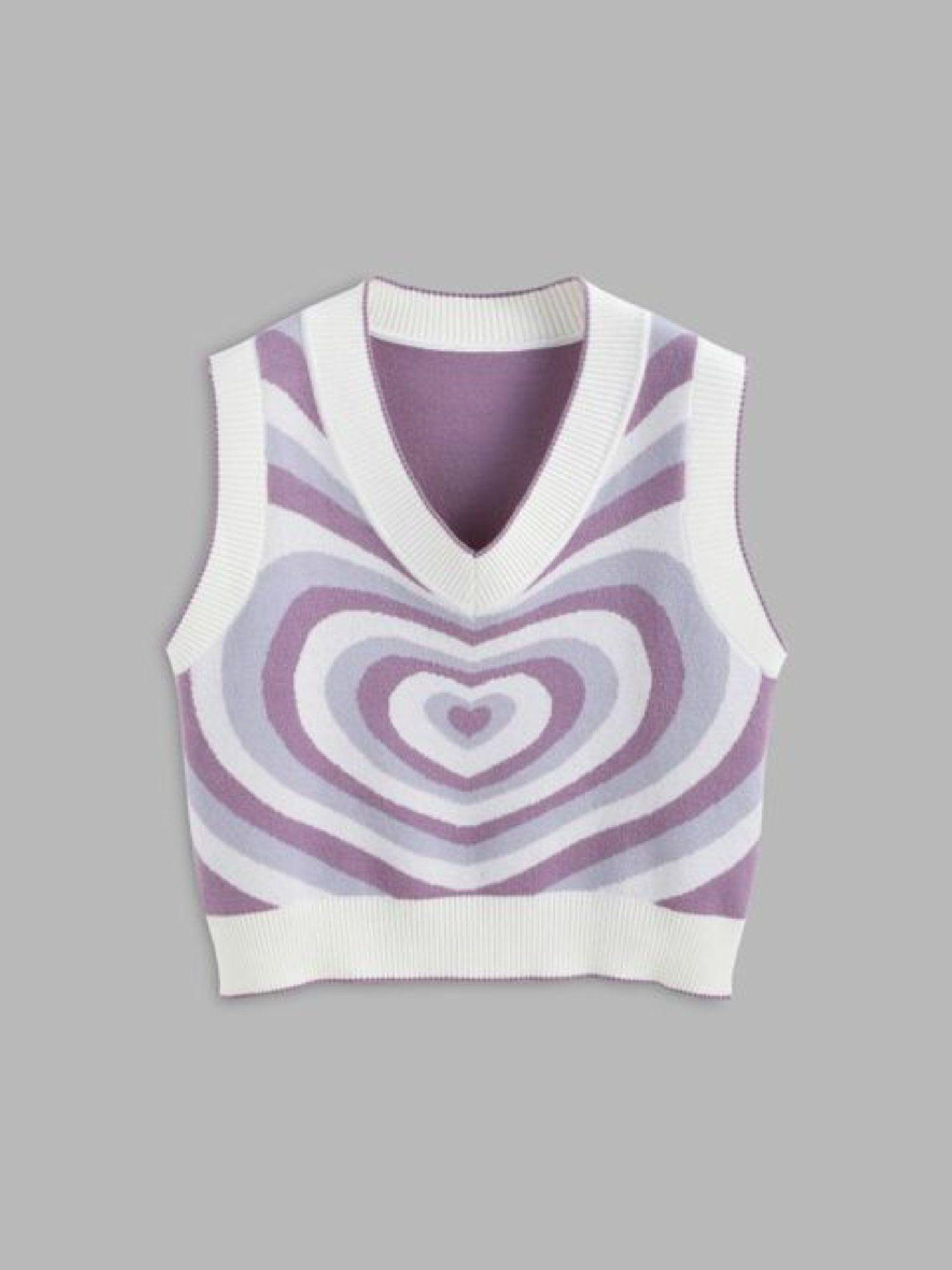 v neck heart knitted vest