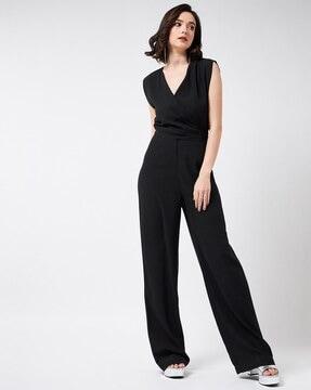 v-neck jumpsuit with back tie-up