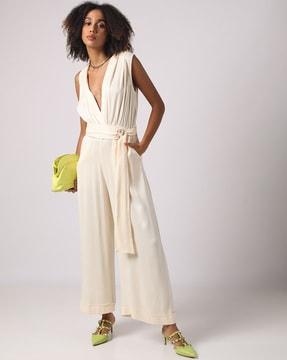 v-neck jumpsuit with belt