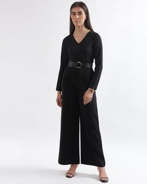 v-neck jumpsuit with belt