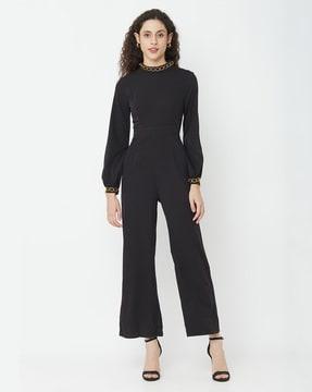 v-neck jumpsuit with metal accent