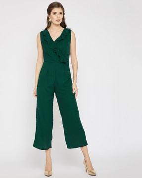 v-neck jumpsuit with ruffles
